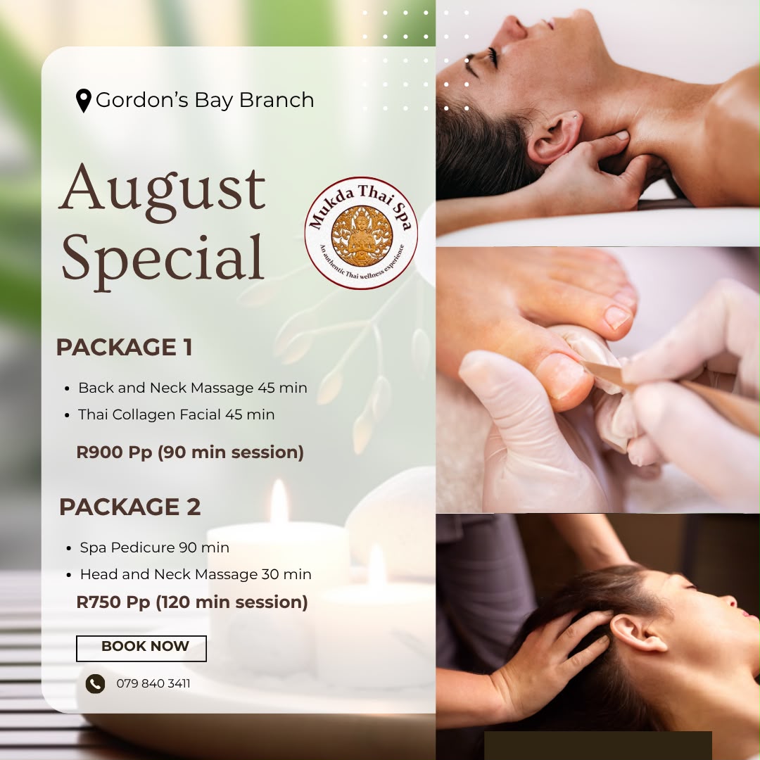 July poster for the Monthly Specials at Mukda Thai Spa