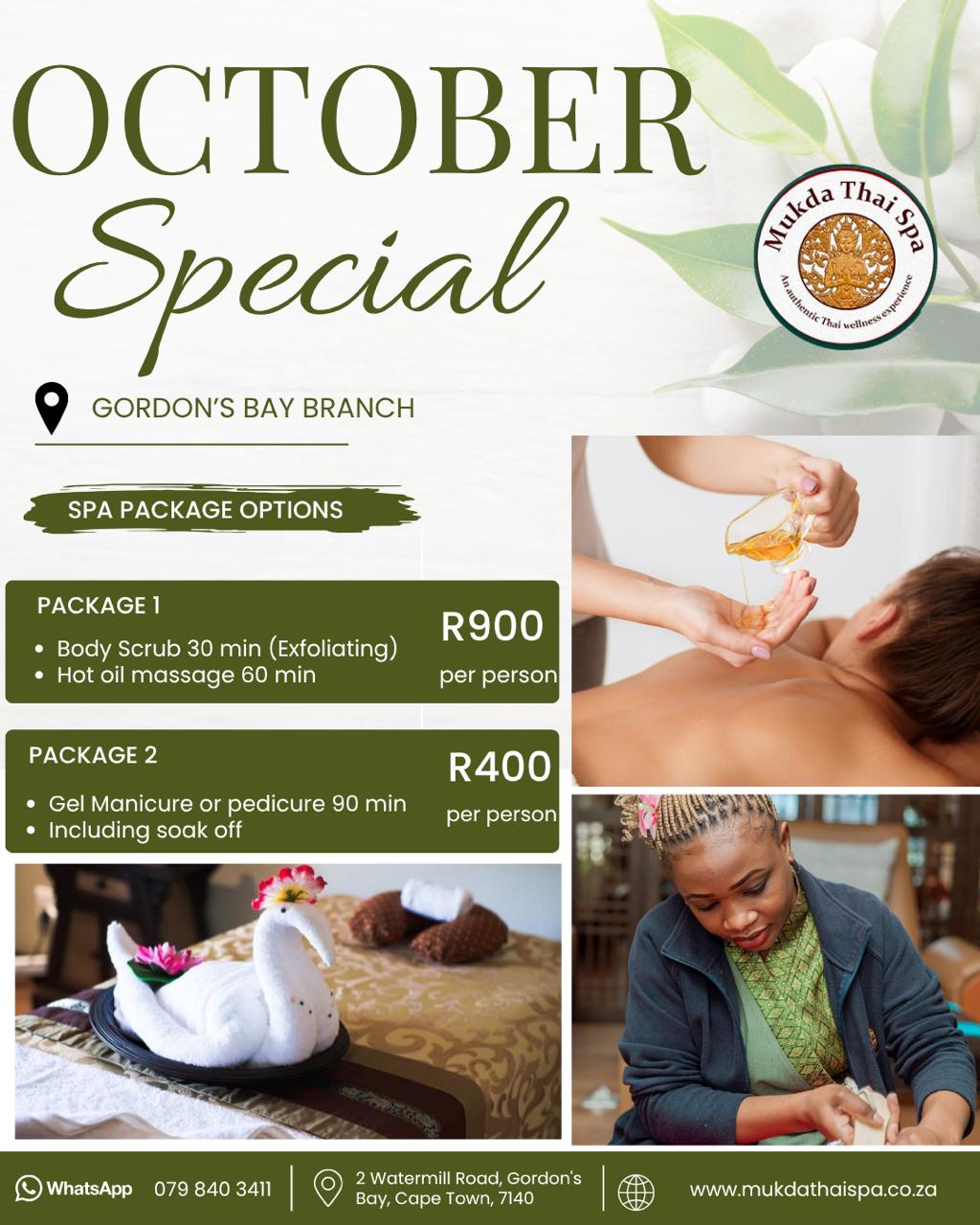 July poster for the Monthly Specials at Mukda Thai Spa