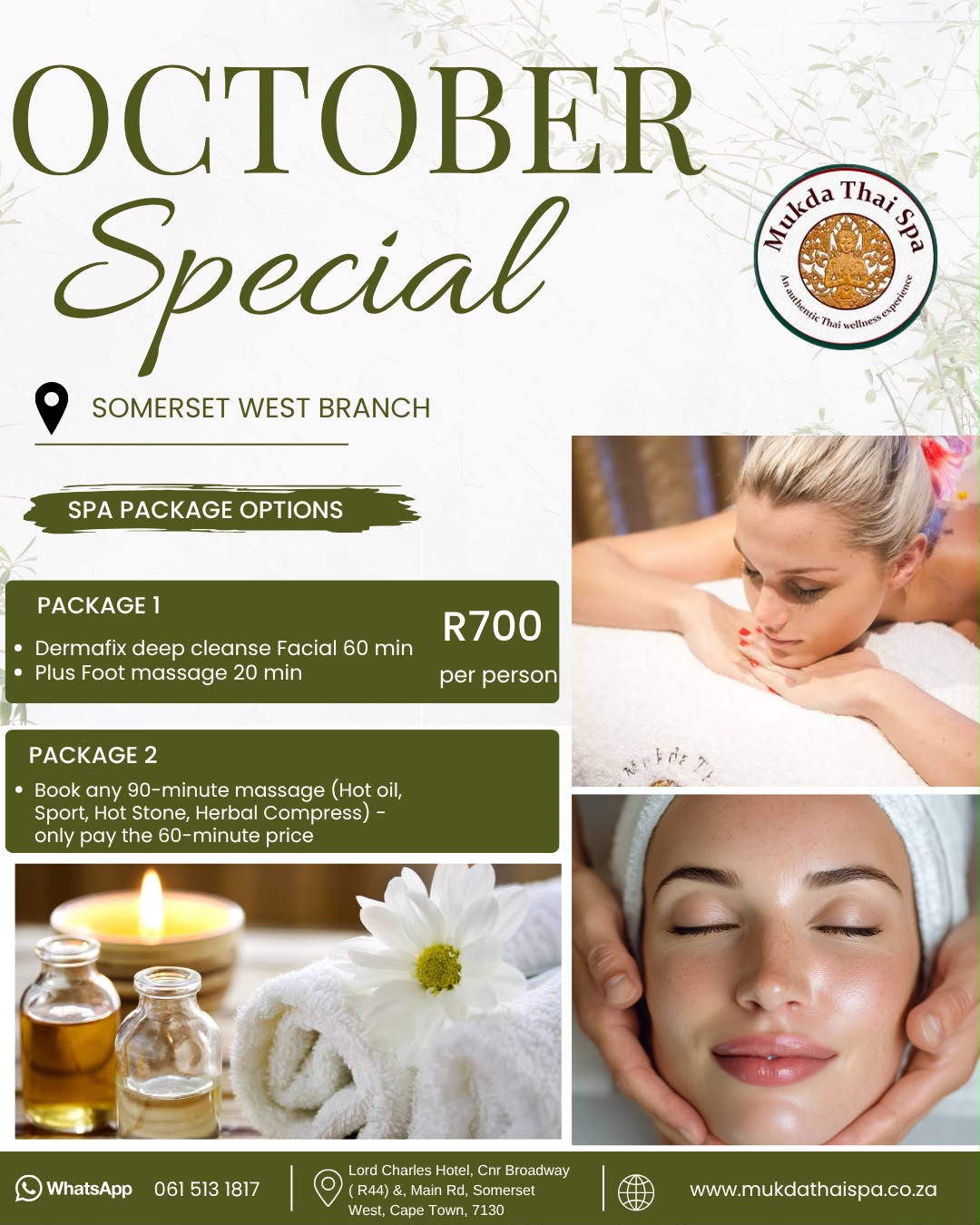 July poster for the Monthly Specials at Mukda Thai Spa